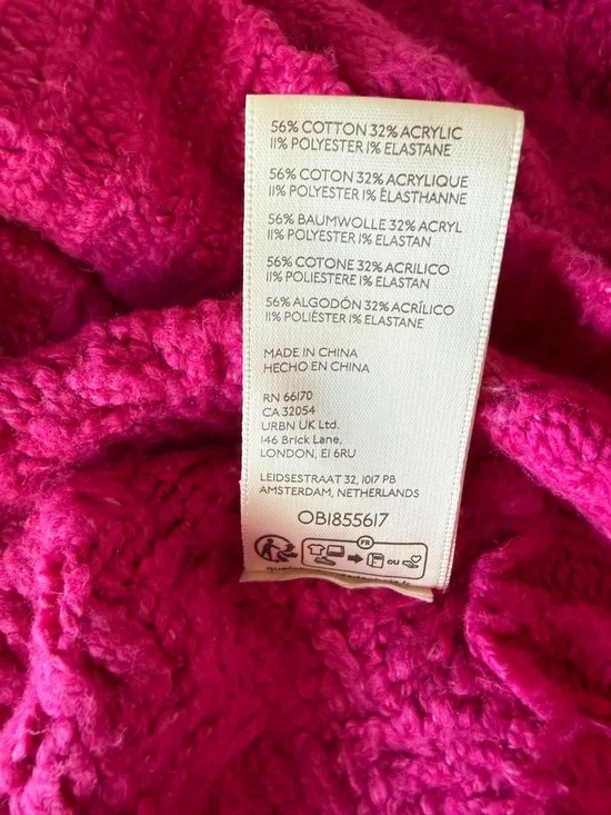 Free People Loveship Chunky Knit Sweater Hot Pink Cable Knit Oversized XS - Picture 5 of 5